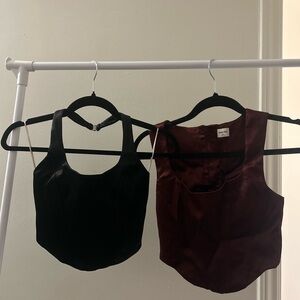 Wilfred Satin Black and Burgundy Crop Tops
